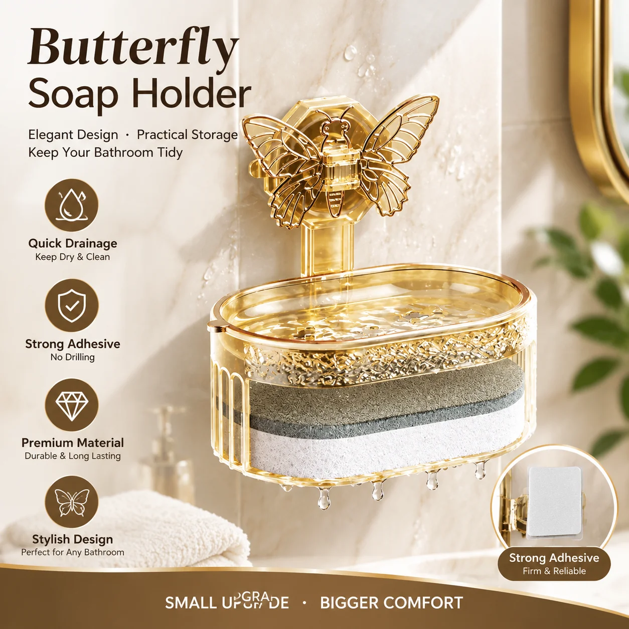 Soap Making Tray - Porte-savon à ventouse Butterfly, sans perçage,