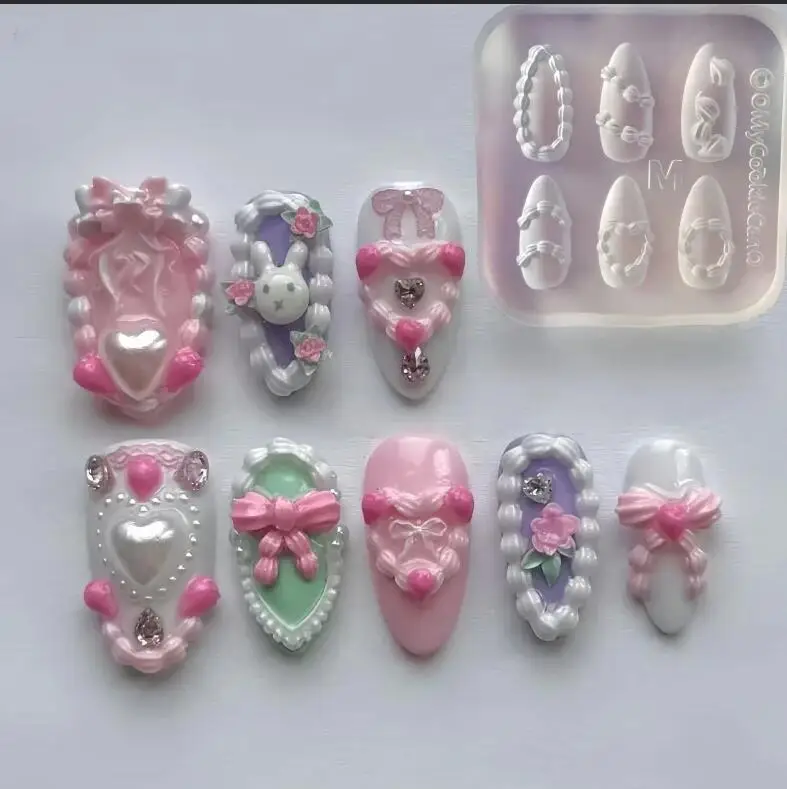 

1Pcs Cake Cream Lace Heart Silicone Nail Mold Sweet Y2K Nail Art Decorations Template DIY Design Transparent Manicure Stencils 1 nail art stamping plates nail stamping plates