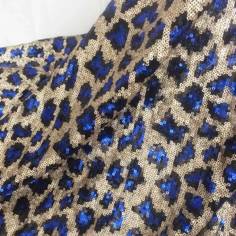 

Little Leopard Print Wild Personality Popular Queen Red and Blue Leopard Print Sequin Fabric Embroidered Dress Sequin Fabric