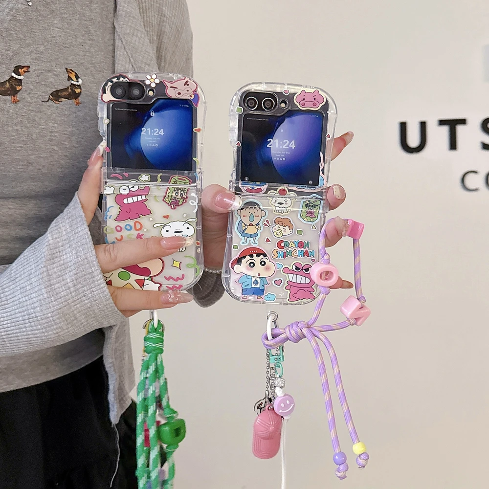 Cute Japan Anime Crayon Shin-chan Transparent Phone Case For Samsung Galaxy Z Flip 7 Hard PC Back Cover For Z Flip 6 5 4 3 Case view 2