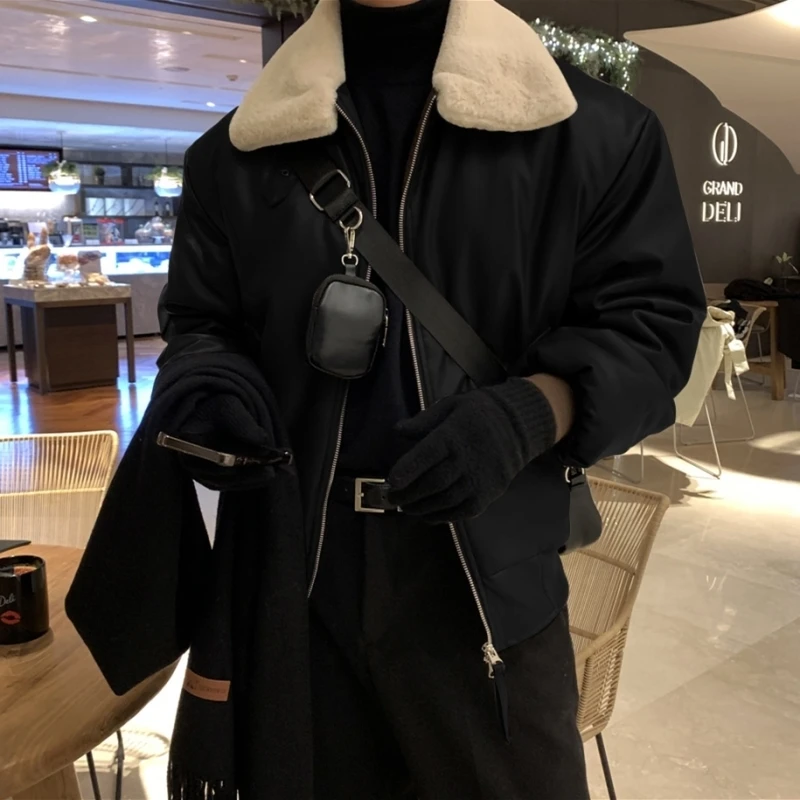 Winter Jacket Men Warm Brown Black Thick Leather Jacket Men Streetwear Korean Loose Short Coat Mens Thicken Leather Jackets