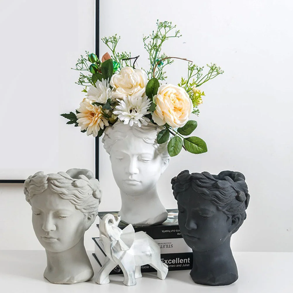 

Statue Vase Head Plant Pot Resin Sculpture Planter Succulent Cactus Desktop Flower Pot Decorative Home Office Gardening Flower