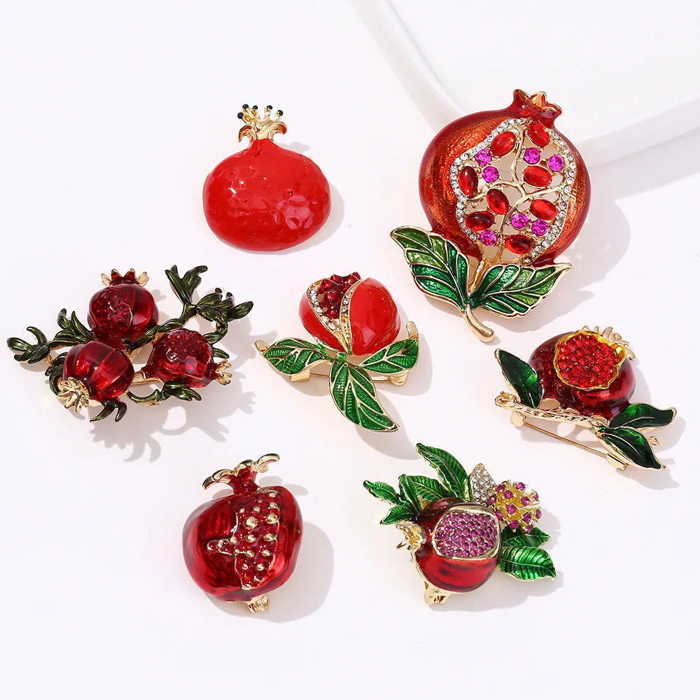 Luxury Rhinestone Pomegranate Brooches Enamel Fruit Pins For Her Sparkly Crystal Seeds Party & Casual Accessory Gift For Friends