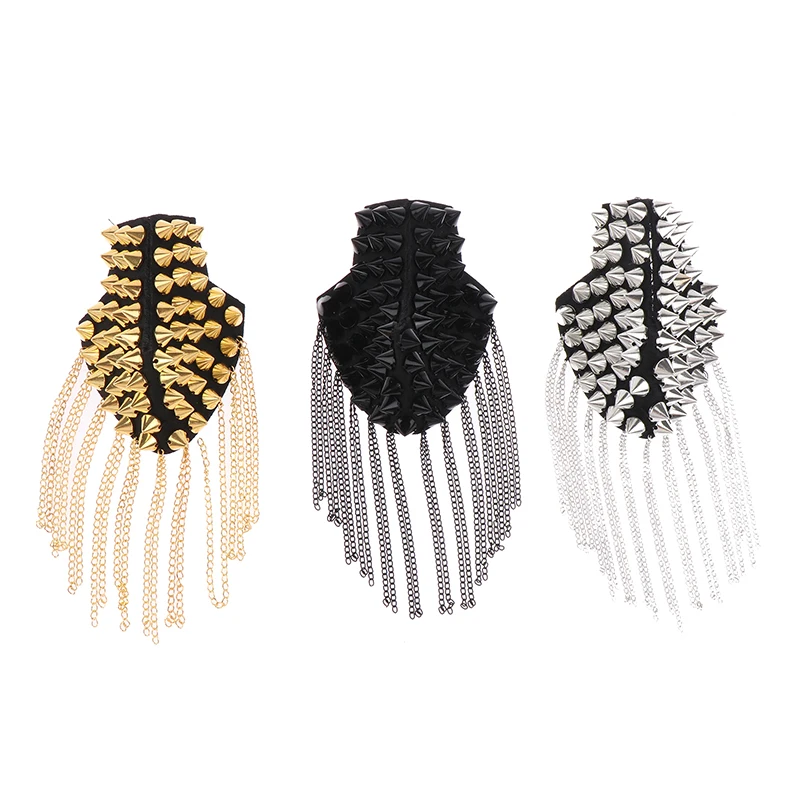 Hot Rivet Brooch Spike Tassel Epaulet Shoulder Board Mark Unisex Punk Studded Suit Epaulette Tassel Brooch Jewelry Gifts