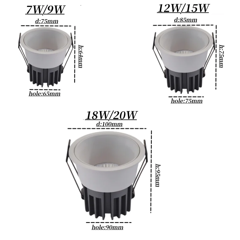 Dimmable Led Downlight Recesso Lâmpada Do Teto Spotlight Alumínio Led COB Light 7W10W12W15W18W20W24W AC110V 220V Home Office Store