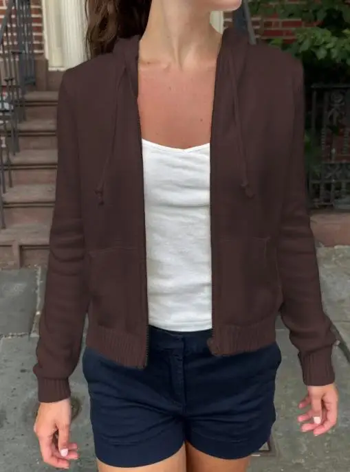 Fashionable and Simple Long Sleeved Solid Color Hoodie Jacket, Woolen Women's Clothing, Autumn/winter 2025