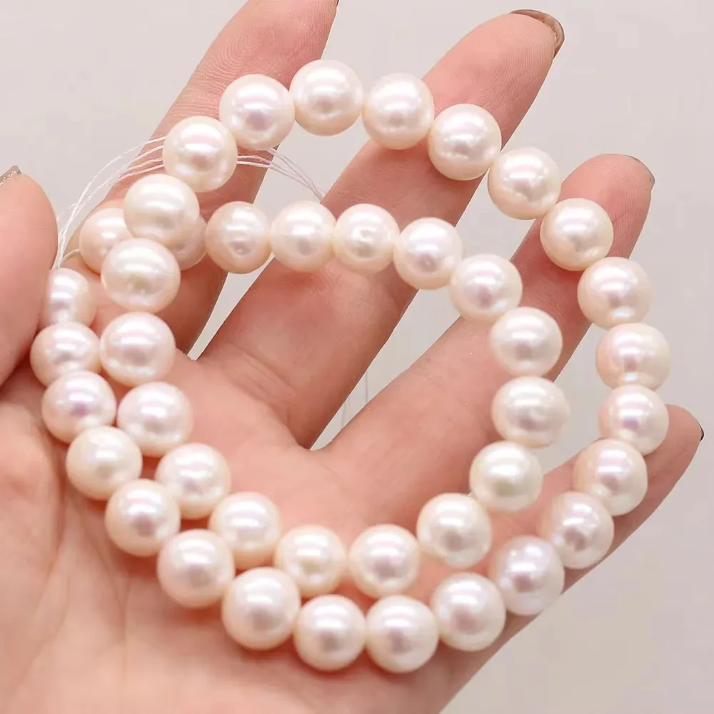 Grade AAA High-quality Pearl Beads 100% Natural Freshwater White Round 10-11mm Bead Jewelry Making DIY Necklace Earring 36CM