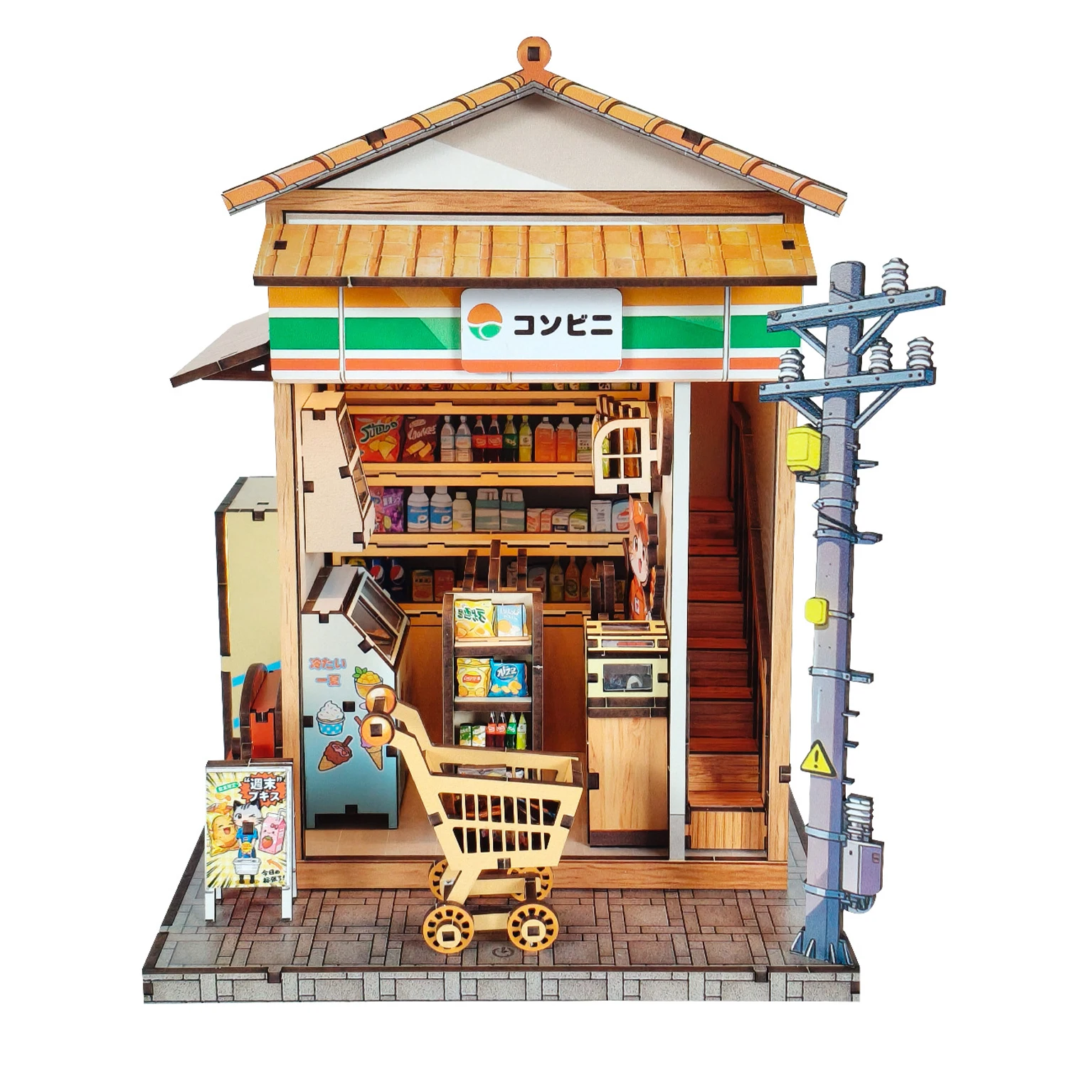 

DIY Wooden Miniature Model Kit Japanese Convenience Store 3D Puzzle Doll Houses With Furniture Lights for Friends Birthday Gifts