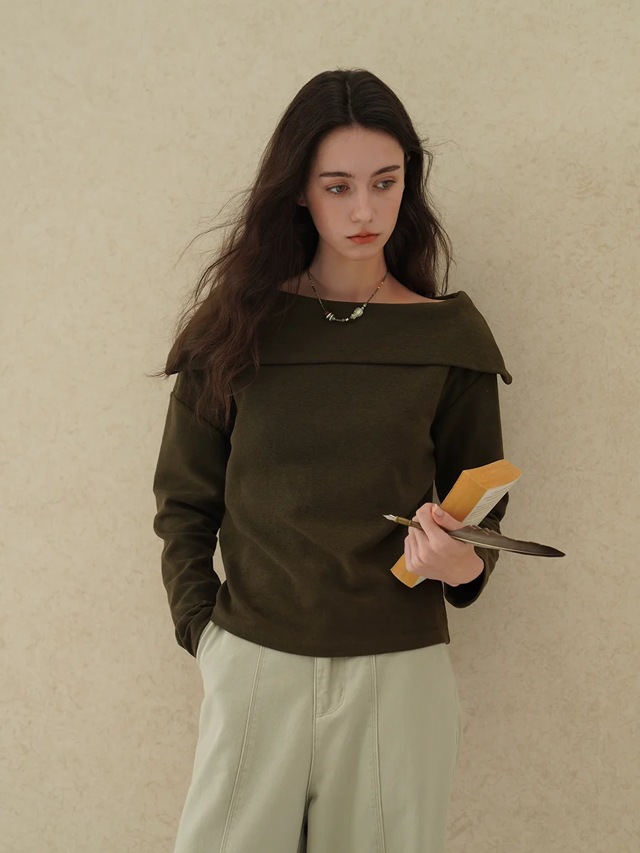 

Mouti New Advanced Feelings Two-Way Wear oulder Hoodie Pure Color Loose Fit Cotton Polyester Long Sve Moisture ng