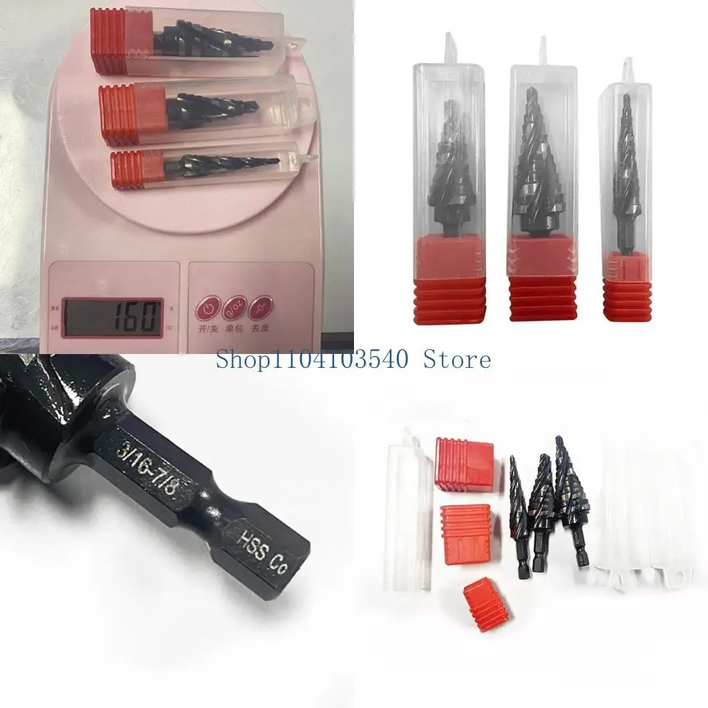 

02DC 3Piece Step Drill Bit Set Step Bits for Metal Stainless Steel Aluminum Wood Plastic Step Unibits Cone Drill Bit