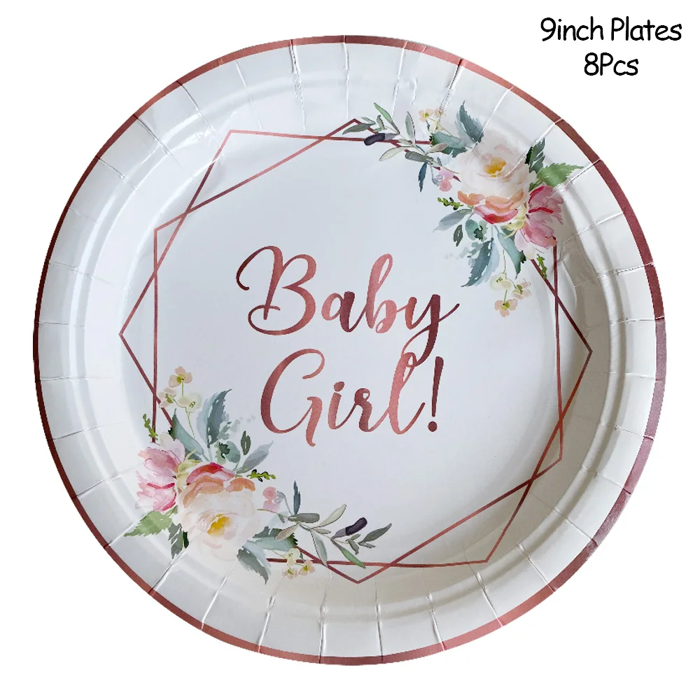 Baby Girl Paper Plates Cups Disposable Tableware Gender Reveals Baby Shower Party Decoration Supplies