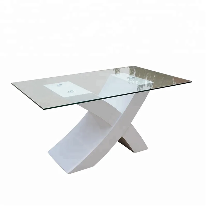 Stylish White X-shaped Round Modern Glass Dining Table Made in China Special Offer