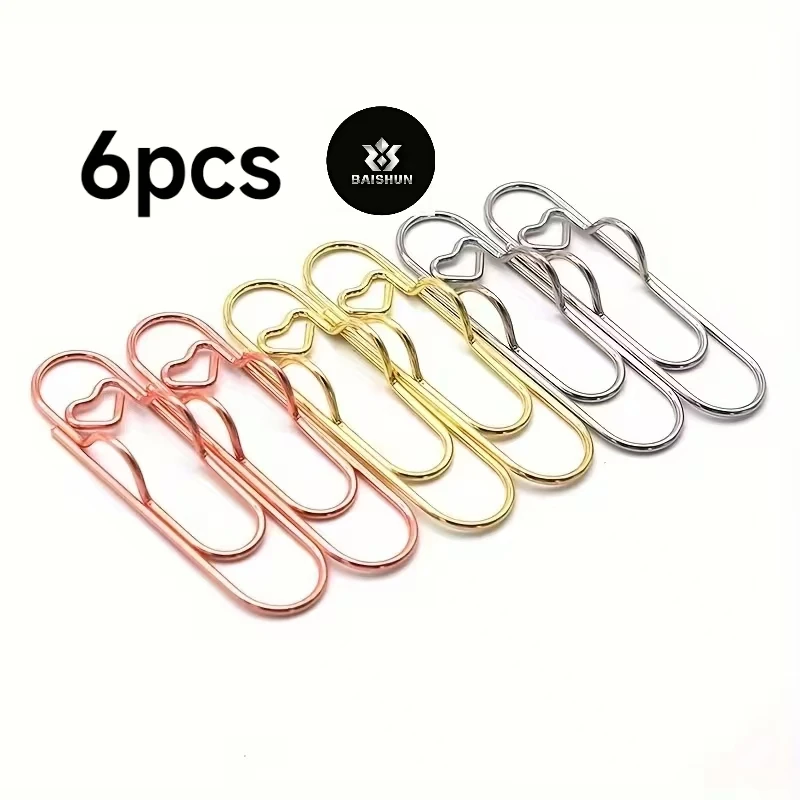 6Pcs Mixed Color Heart Metal Paper Clips Multi-functional Pen Clips, Planner Accessories Pen Holders, Decorative Bookmarks for J