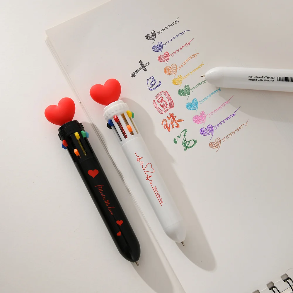 Heart Shape Ten Colors Ballpoint Pen Kawaii Gel Pen Multi-color Ink Painting Writing pens For kids gift Office School Stationery