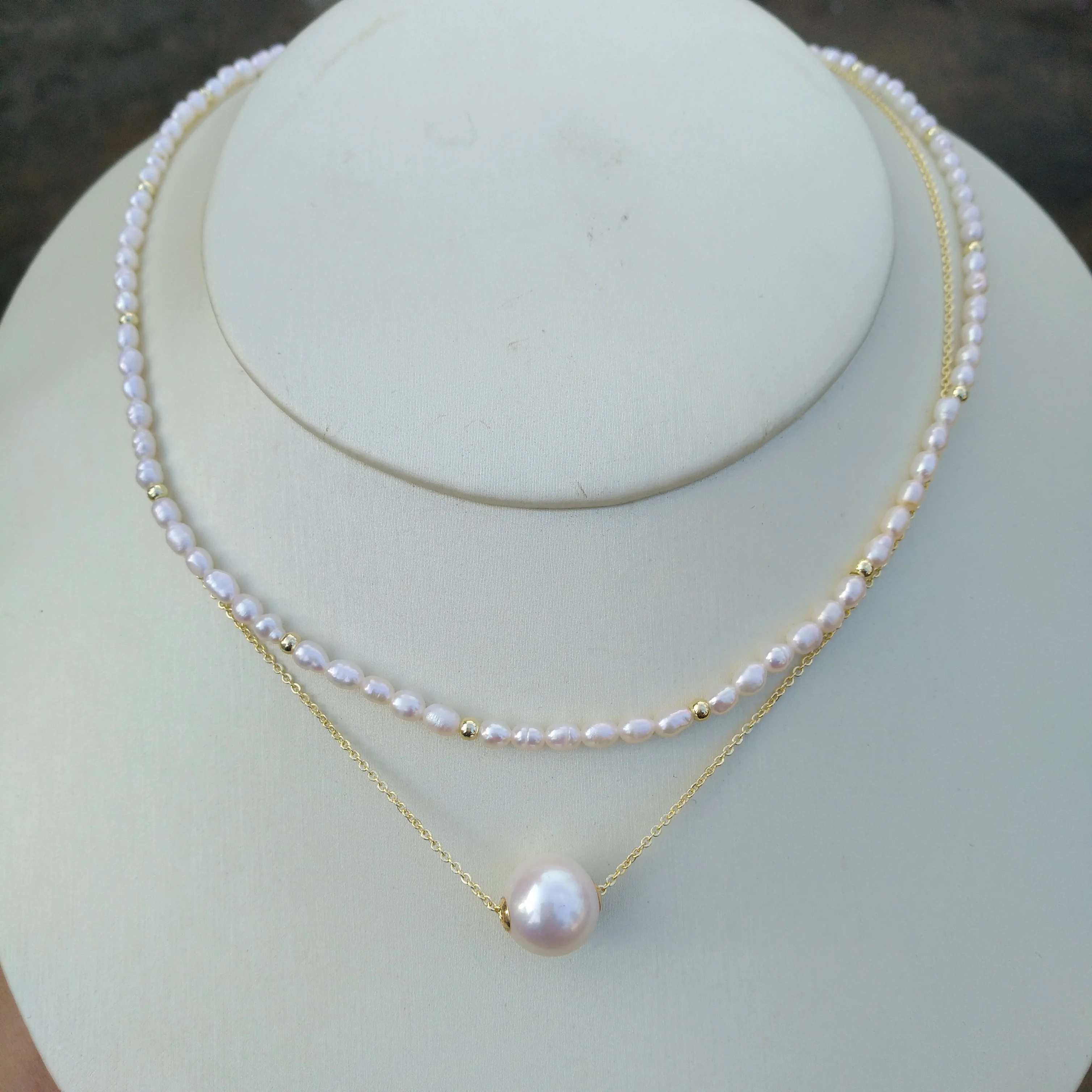 Design Pretty DOUBLE STRANDS Natural AAA+  White Akoya Pearl Necklace 40CM Thanks for viewing more photos.