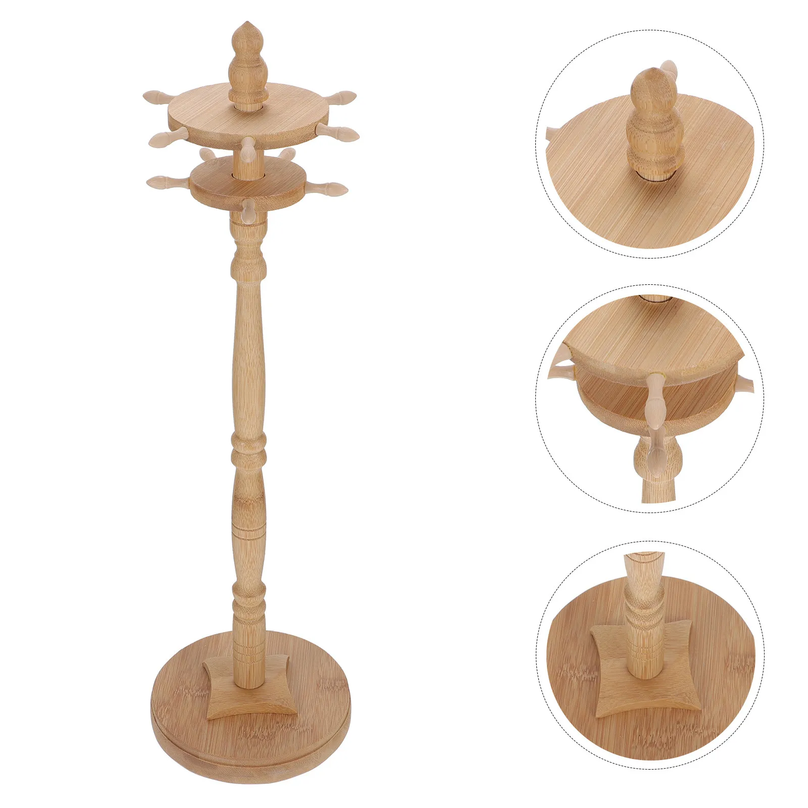 Round Wooden Calligraphy Brush Holder Pen Rack Rotating Desktop Storage Rack Vintage Chinese Brush Hanging Stand Multi-Purpose