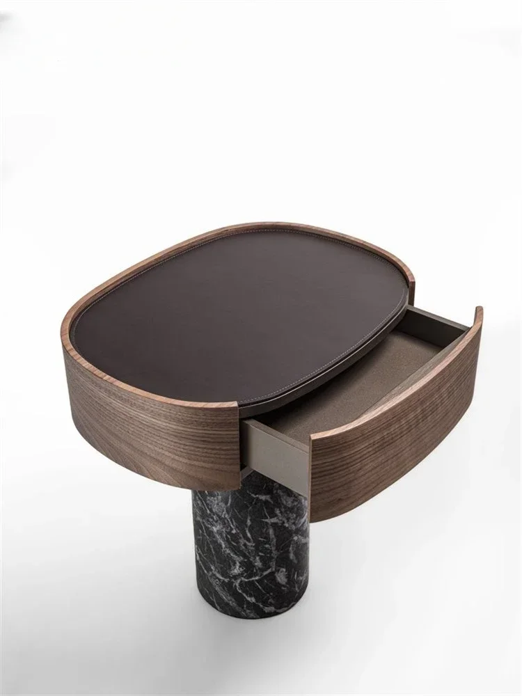

Italian Minimalist Black Walnut Bedside Table Home Bedroom Simple Modern Sofa Side Table