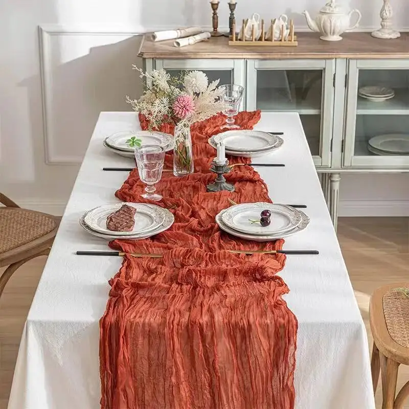 Käsetuch-Tischläufer Sommer Boho Gaze Frühling Tischläufer Transparenter Hochzeits-Tischläufer für Party Baby Braut Heimdekoration – Detail 5