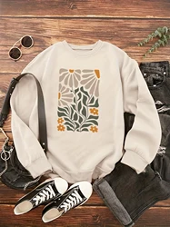 Flower print washed sweatshirt, crew neck casual washed sweatshirt for winter & fall, women's clothing