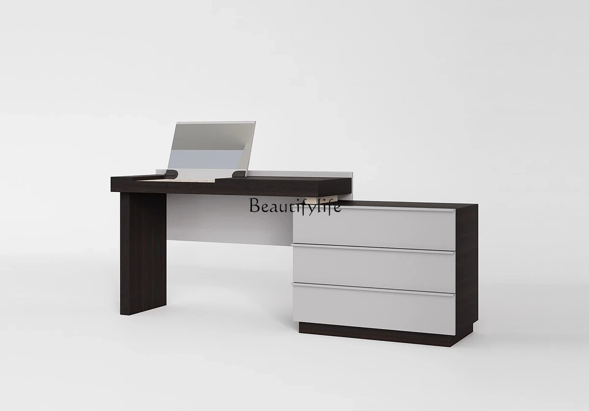 

Italian minimalist flip mirror makeup table retractable solid wood dresser integrated high-end sense