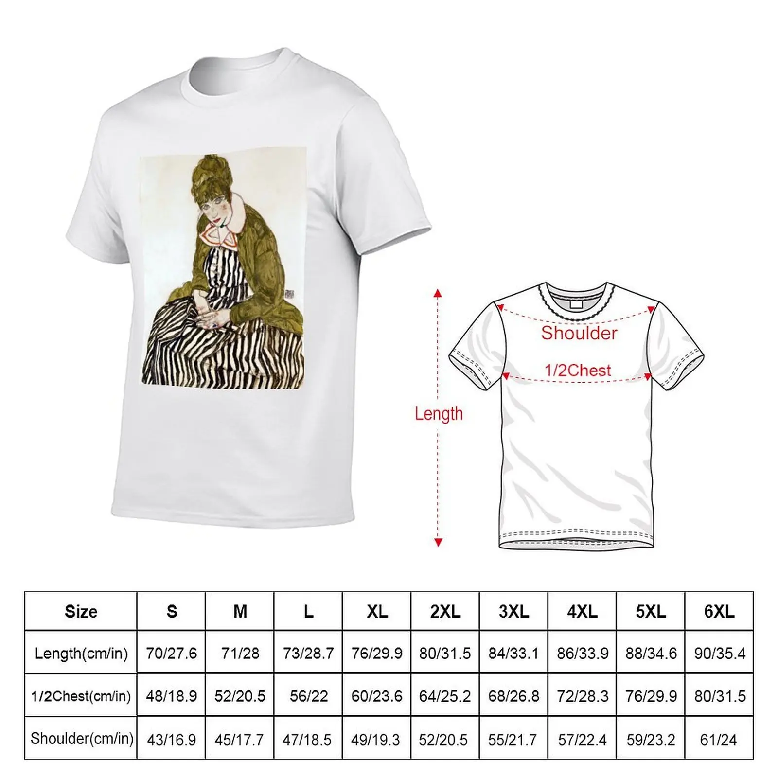 Egon Schiele Edith with Striped Dress, Sitting T-Shirt t shirts with prints t shirt for man T-Shirt