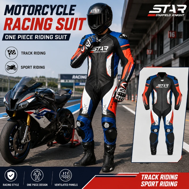 Motorcycle Racing Suit Men One Piece Riding Leather Suit Sport Track Racing Protective Motorcycle Clothing for Riders