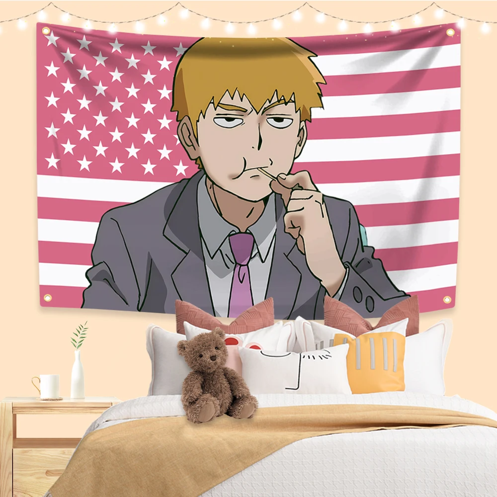 1 Stück Arataka Reigens Wandteppich mit rosa Flagge, bunte Polyester-Flagge, klassischer Anime-Wandbehang, Hintergrund, Wanddekoration, Kunst-Wandteppiche