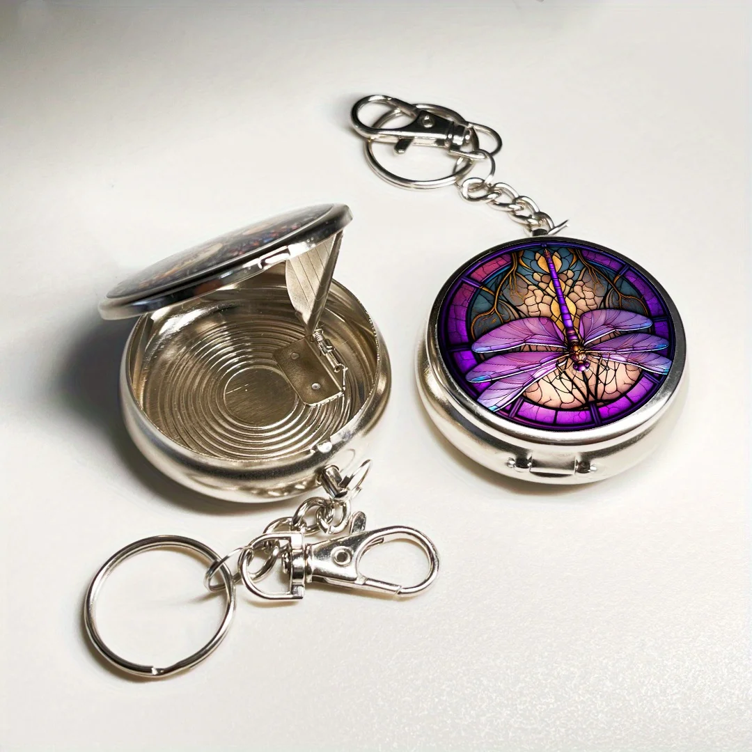 Dragonfly Design Ashtray, Creative Ashtray, Mini Portable Ashtray with Lid, Keychain Stainless Steel Travel Ashtray Storage Box