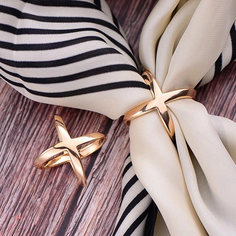 3pc X Shape Cross Metal Scarf Clip Hollow Bow Scarf Buckle Holder Shawl Fastening Brooch Clothing Accessories for Women