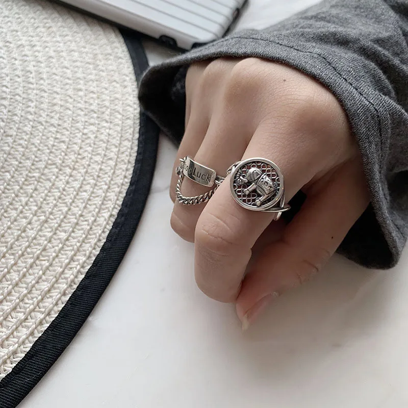 

Weiyue s925 sterling silver elephant smiley face open ladies ring retro Thai silver alphabet party jewelry index finger ring