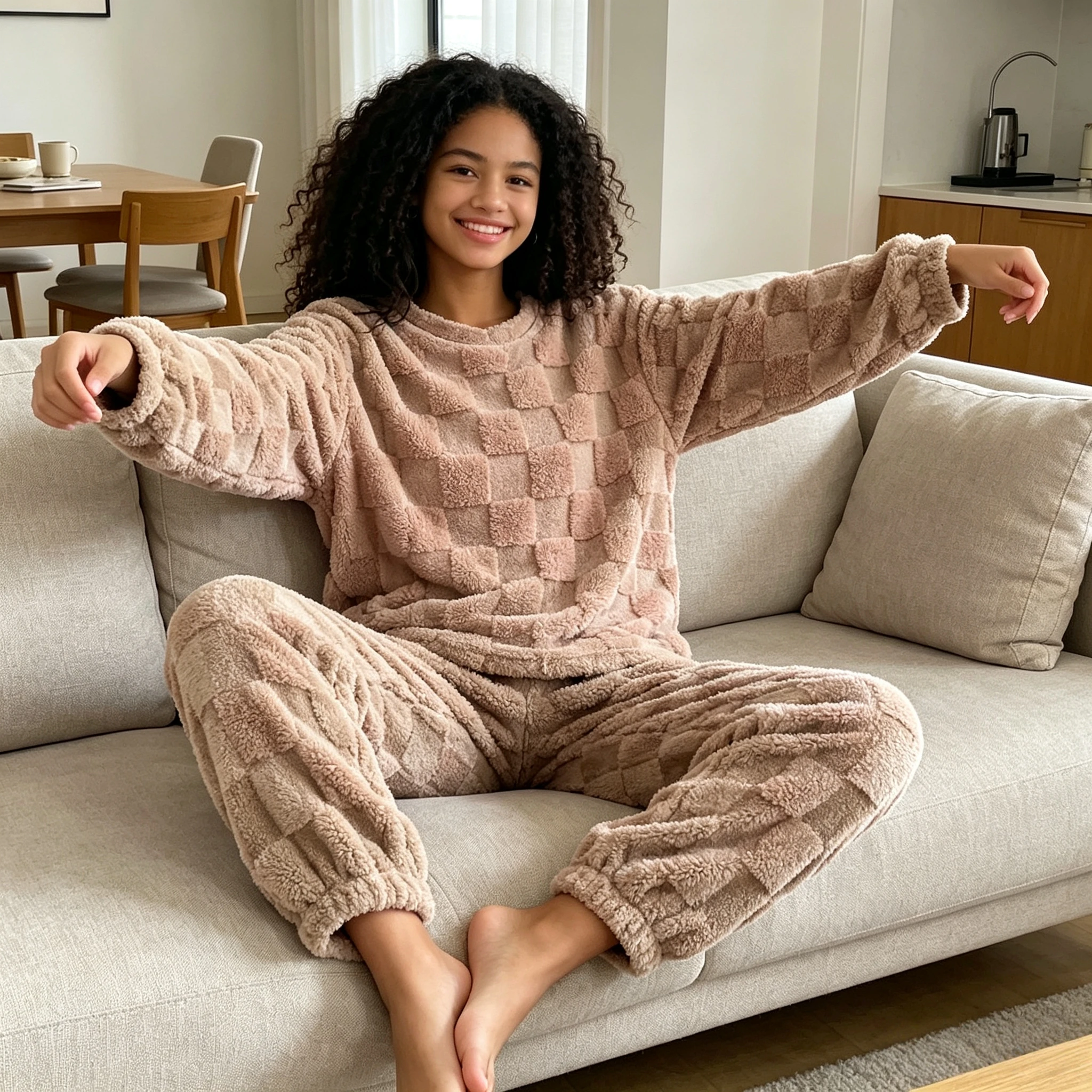 

Autumn Winter Women Pajamas Set O-Neck Pullover Top Plaid Loose Elastic Waist Pants Sets Female 2Pcs Sleepwear Girls Nightwear