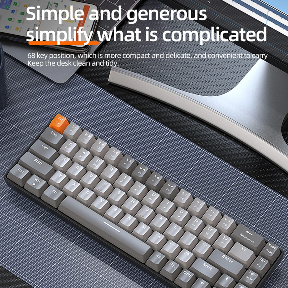 K68 Bluetooth-Compatible Mechanical Keyboard Splash-resistant Quiet Keyboard For Computer Desk