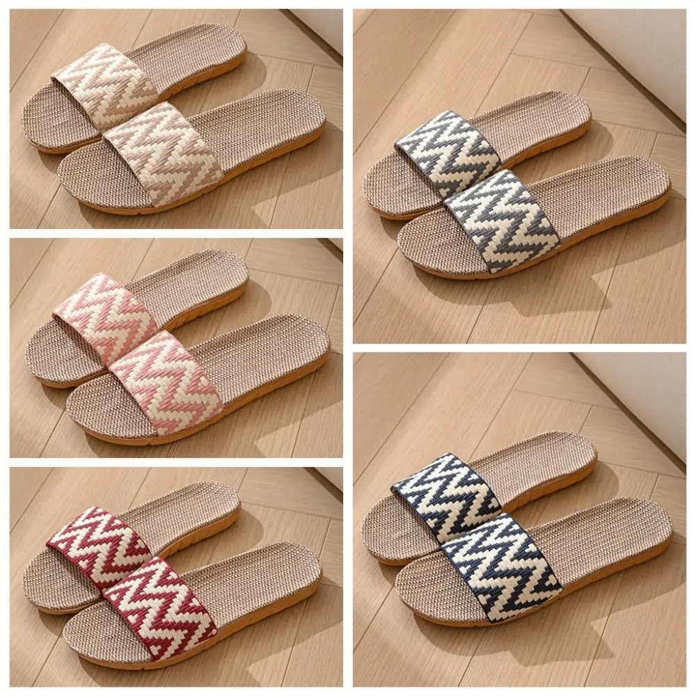 العرقية نمط الكتان شريط النعال لينة امتصاص العرق الكتان الشرائح الصنادل عدم الانزلاق الأحذية المرقعة نعال مسطحة داخلي #5