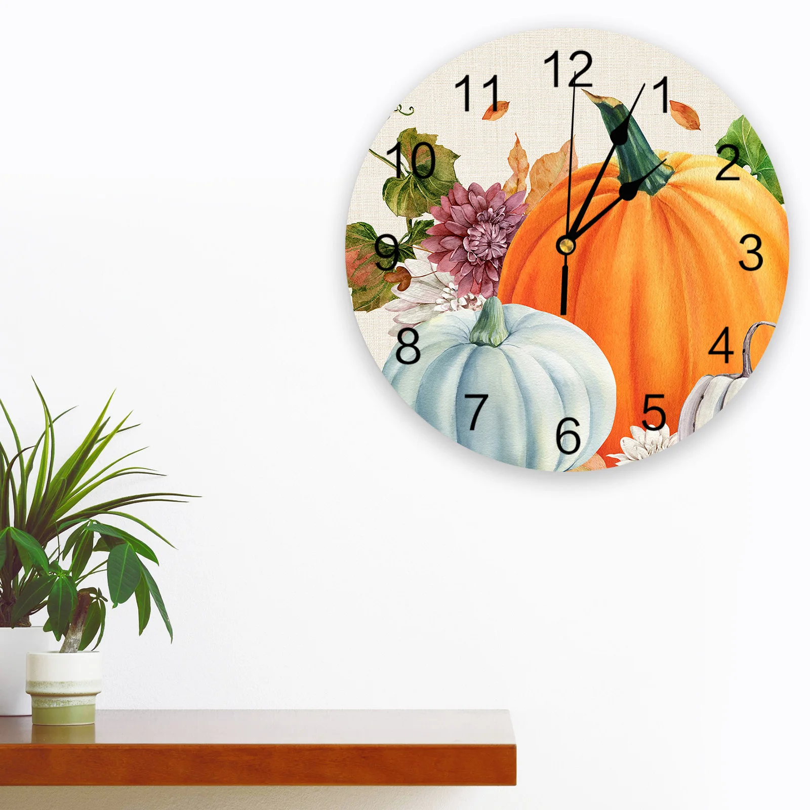 Thanksgiving Fall Pumpkin Maple Leaf Wall Clock Modern Design Silent Wall Watch for Bedroom Kitchen Round Hanging Clocks