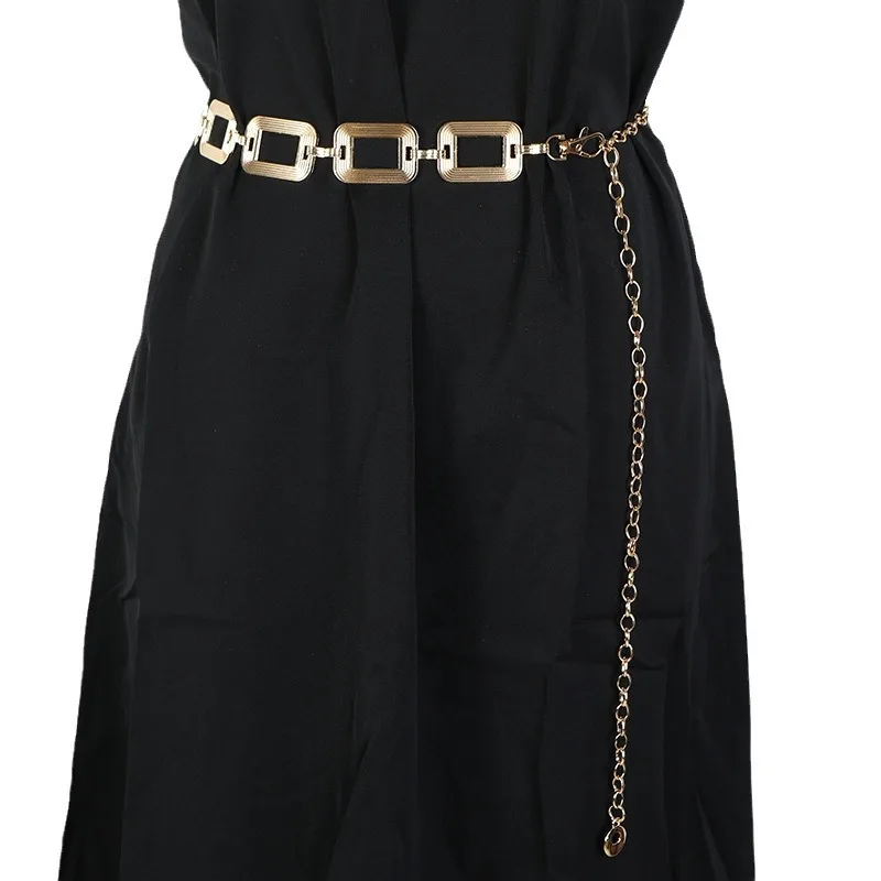 Sexy ladies high-grade personalized waist chain metal hollow simple texture square buckle chain with dress accessories