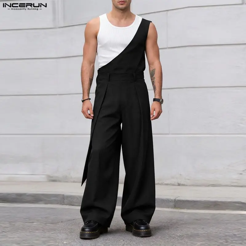 INCERUN Men's Jumpsuits Pants Solid Color Loose Sleeveless Irregular Rompers For Man Streetwear 2026 Fashion Casual Man Overalls view 3
