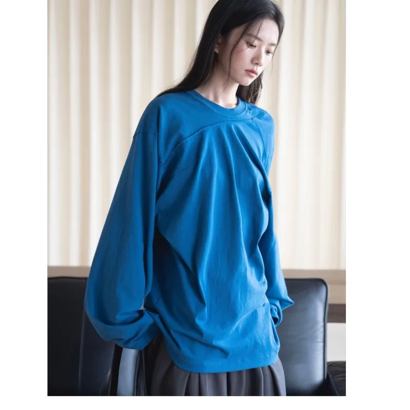 Johnature Autumn New Round-neck Irregular Loose Long Casual Top For Women Simple Pullover Pure Cotton Comfortable T-shirts