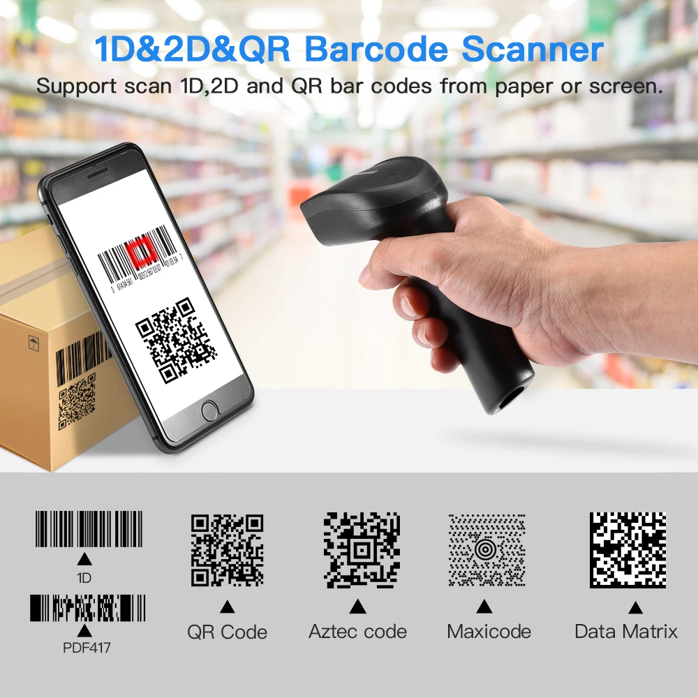 Imagem -03 - Eyoyo-wireless Handheld Barcode Scanner Leitor de Código de Barras Ccd com Fio Usb Pdf417 Data Matrix para Android Ios Win Ey006s 2.4g 2d qr