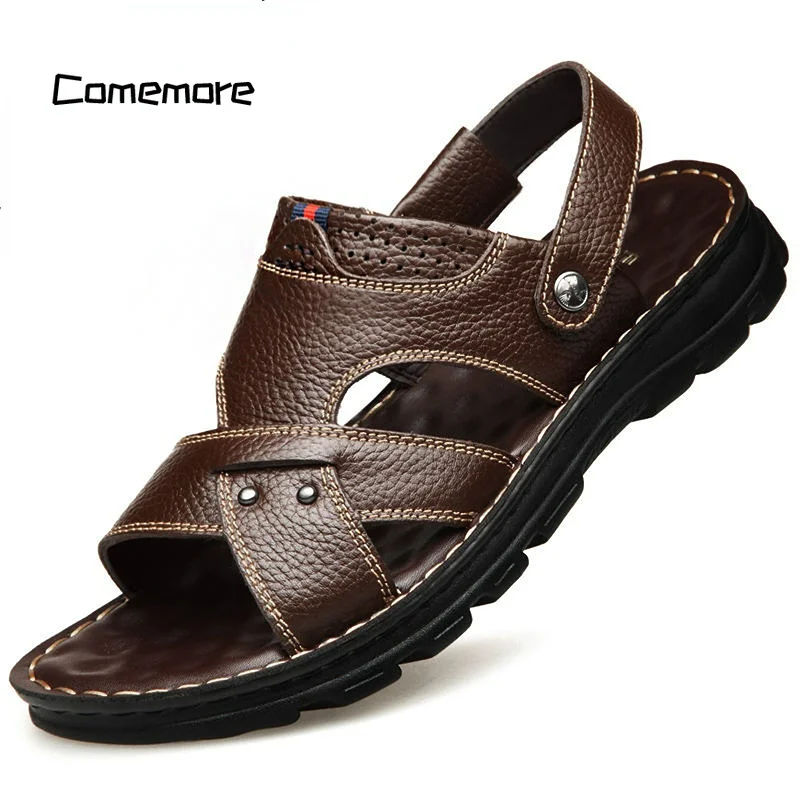 Comemore Non-slip Leather Sandal Soft Slippers Zapatos Flat for Mens Casual Shoes Sandalias Men's Sandals Beach 2023 Summer New