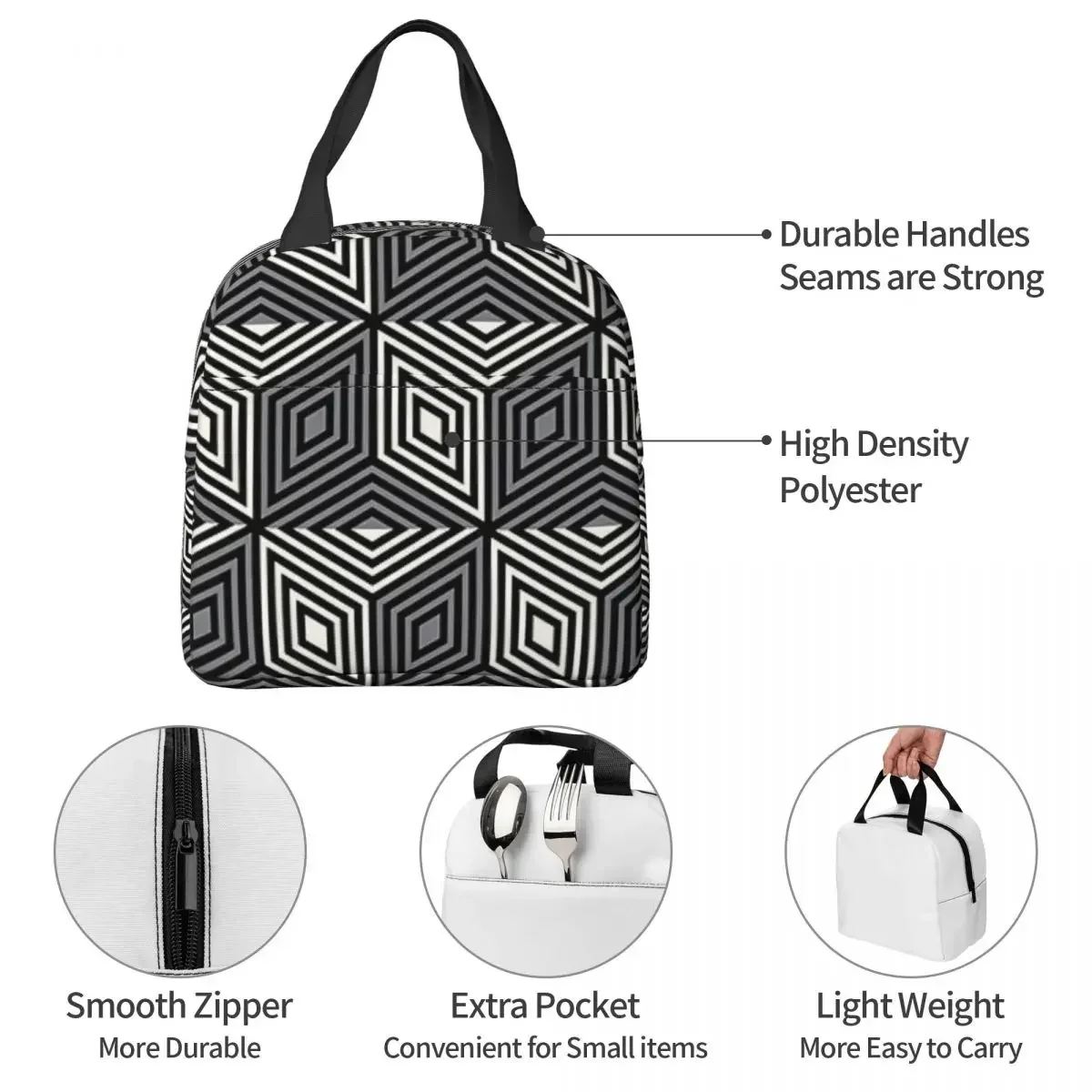 Modern Geometric Cubes Insulated Lunch Bags Portable Picnic Bags Thermal Cooler Lunch Box Lunch Tote for Woman Work Kids School