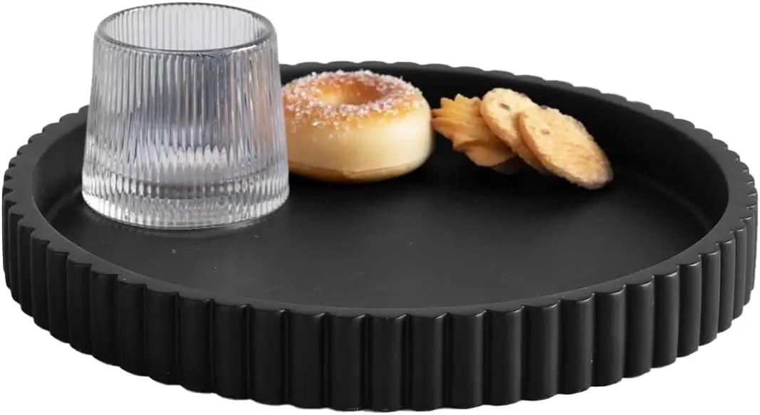 

Black Round Concrete Serving Tray for Coffee Table, Living Room Decor, Home Accent