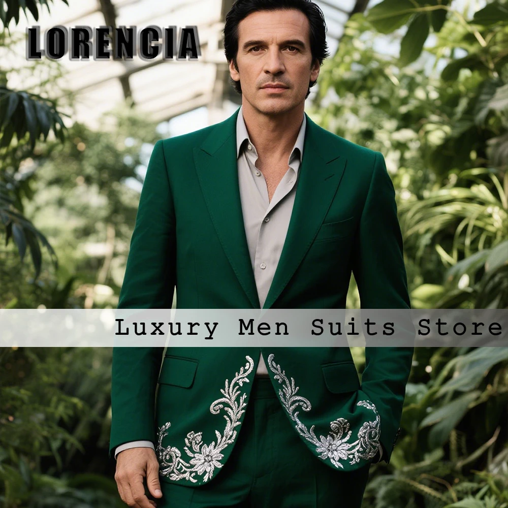 

Leisure Applique Men Suits 2 Pieces Slim Fit Tuxedos Wedding Outfits Customized Blazer Pants roupas masculinas Men's Clothing