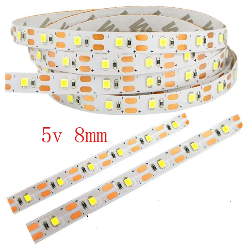 5m 5V Narrow Slim 3mm 8mm  LED Strip 60 leds/m Cabinet Flexible Tape Mirror Paint Picture Craft Wall Decoration Toy DIY Light