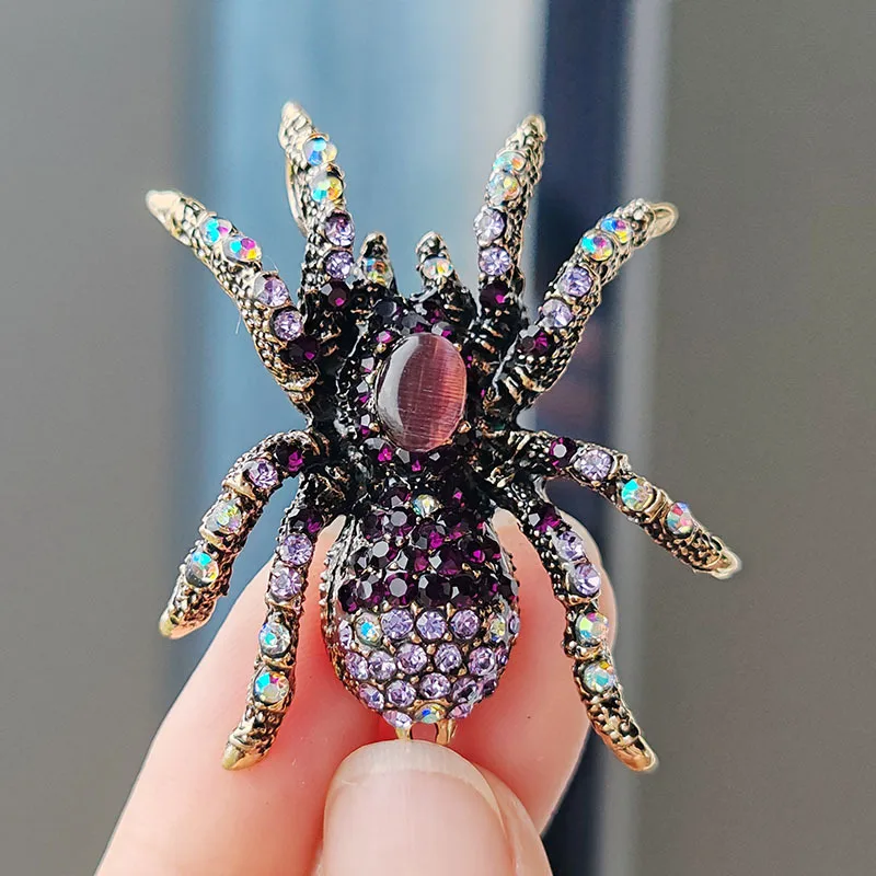 Retro Rhinestone Spider Brooches For Women Men Suit Trendy Exaggerate Insects Animal Brooch Lapel Pins Office Party Jewelry Gift