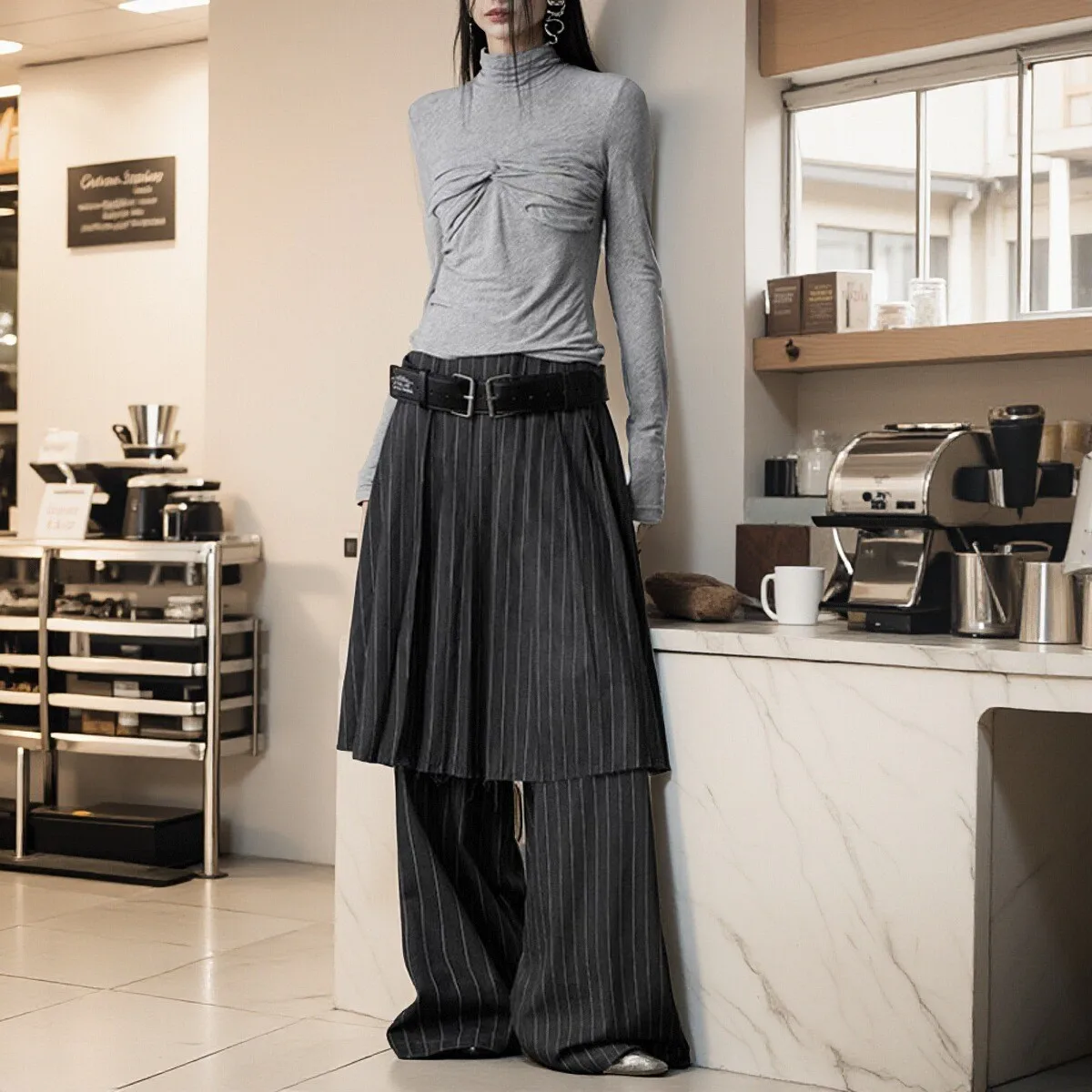 

SuperAen модные полосатые свободные широкие брюки с высокой талией, осень 2022, новый дизайн в корейском стиле, повседневные длинные юбки, брюки