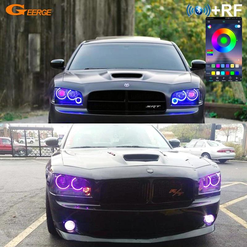 For Dodge Charger 2006 2007 2008 2009 2010 BT App RF Remote Control Multi-Color Ultra Bright RGB LED Angel Eyes Kit Halo Rings