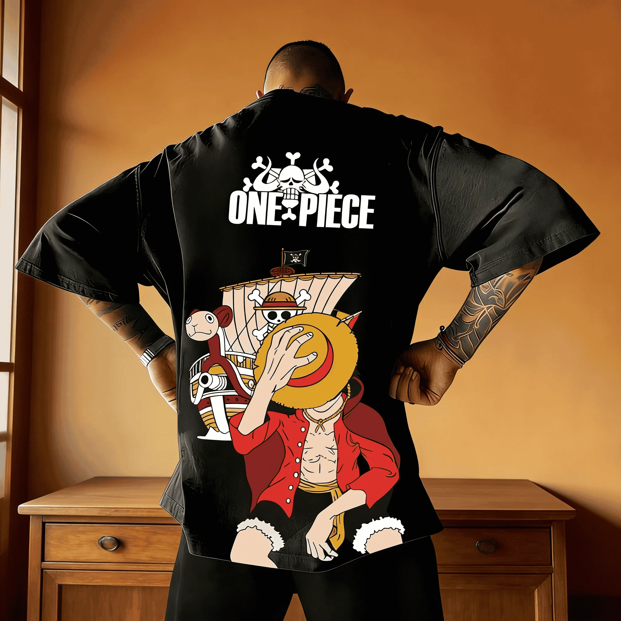 

2026 Summer Street Style Pattern Printed One Piece Pirates Luffy Anime Men's Cotton Short-sleeved T-shirt Top Y2k Unisex Style