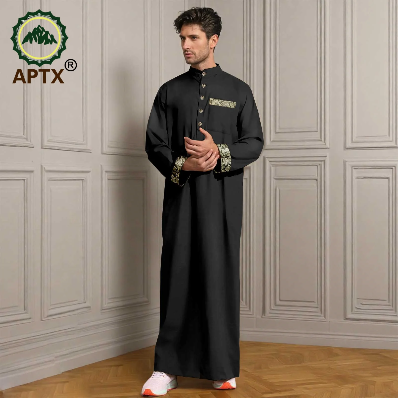 APTX 3-Pcs Muslim Men Robe Abaya Set Long Sleeve Embroidery Casual Festival Middle East Arab Clothes 2514014
