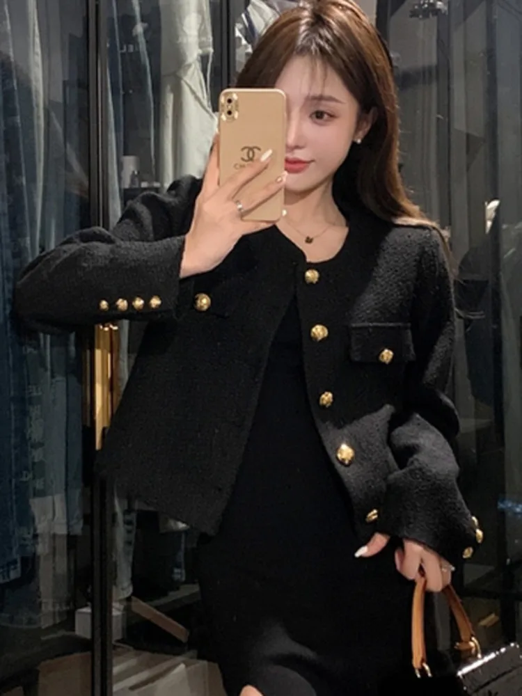 High Quality Fashion Small Fragrance Tweed Jacket Coat Women Korean Elegant Coats 2023 New Spring French Vintage Outerwear Top