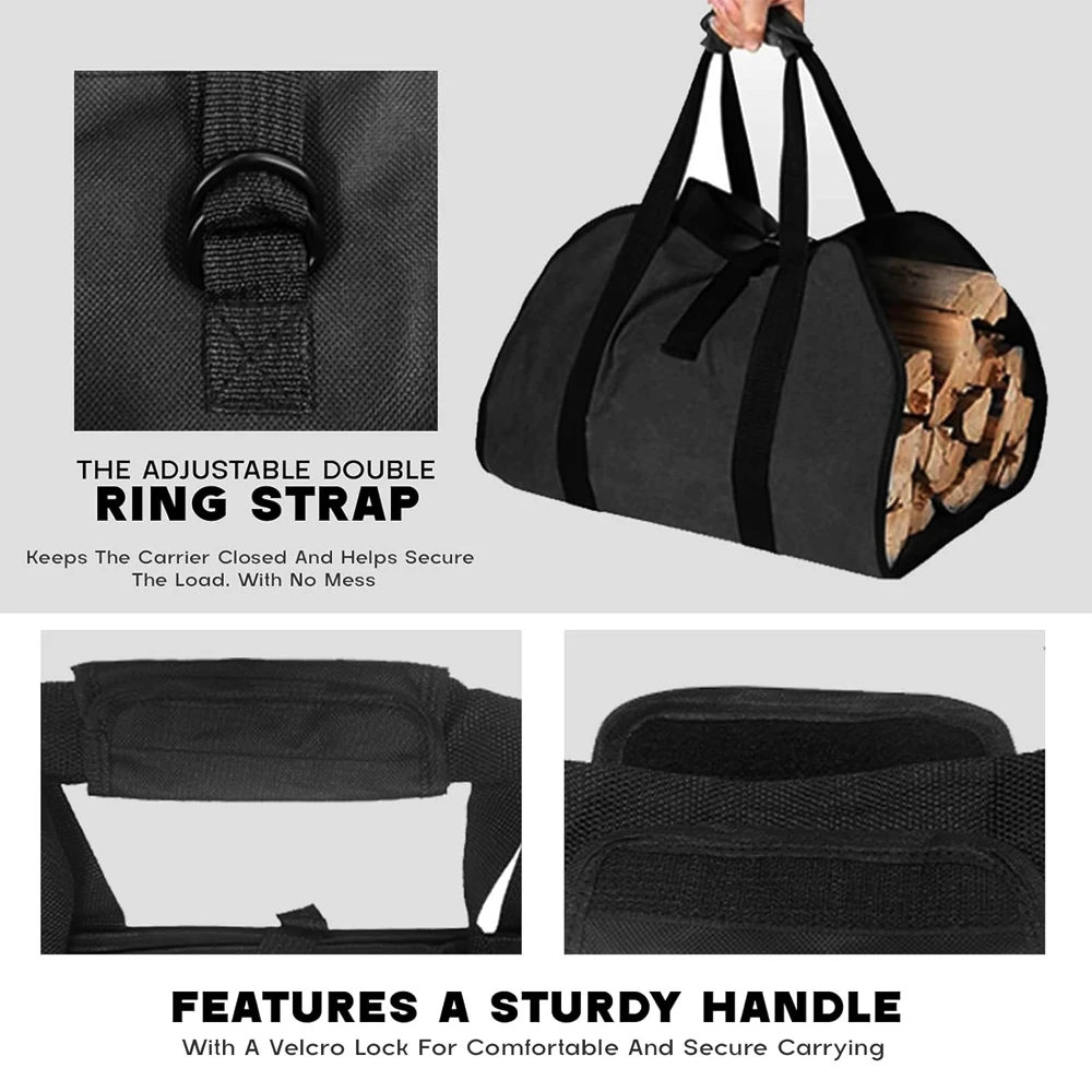 Package Waxed Canvas Firewood Bag Carrier, Water Resistant Wood Carrying Bag With Handles Log Tote for Kitchen Christmas Gift